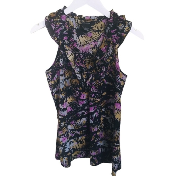 SPENSE (Nordstrom) Watercolour Sleeveless Ruffle Front Blouse Purple Size Medium - Picture 4 of 10
